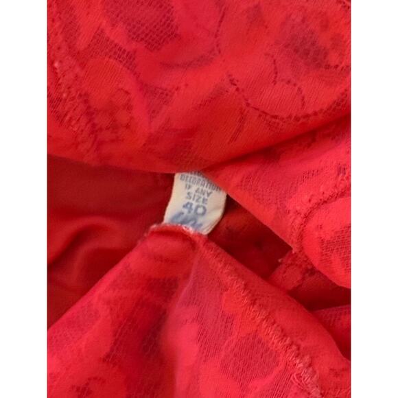 Vintage Vanity Fair Red Lace Night Gown Size 40 Mid Length Lingerie Slip Dress - Picture 7 of 7